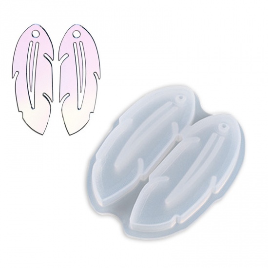 Picture of Silicone Resin Mold For Jewelry Making Leaf White 5.5cm x 4.5cm, 1 Piece