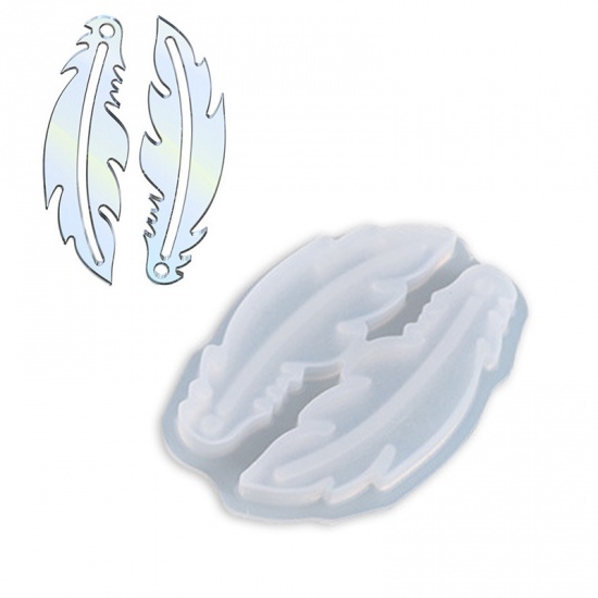 Picture of Silicone Resin Mold For Jewelry Making Leaf White 5.3cm x 3.8cm, 1 Piece