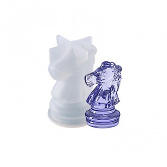 Picture of Silicone Resin Mold For Jewelry Making Chess Knight White 44mm x 29mm, 1 Piece