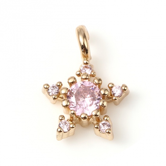 Imagen de Latón Galaxia Colgantes Charms Chapado en Oro Estrella Micro Pave Rosa Claro Rhinestone 10mm x 7mm, 5 Unidades