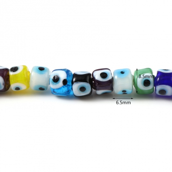 Picture of Lampwork Glass Religious Millefiori Beads Cylinder At Random Color Evil Eye About 8.5mm x 6.5mm, Hole: Approx 1mm, 37cm(14 5/8") long, 1 Strand (Approx 40 PCs/Strand)