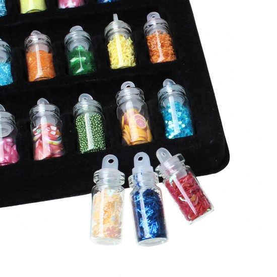 Picture of Mixed 3D Nail Art Decoration Dust Powder Sequins Glass Micro Beads 48 Colors At Random 28mm(1 1/8") x 11mm( 3/8"), 1 Set( 48 Jars/Set)
