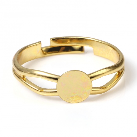 Bild von Kupfer Offen Verstellbar Cabochon-Einstellungen Ring Vergoldet Klebbar (für 6mm) 16.9mm（US Größe:6.5), 10 Stück