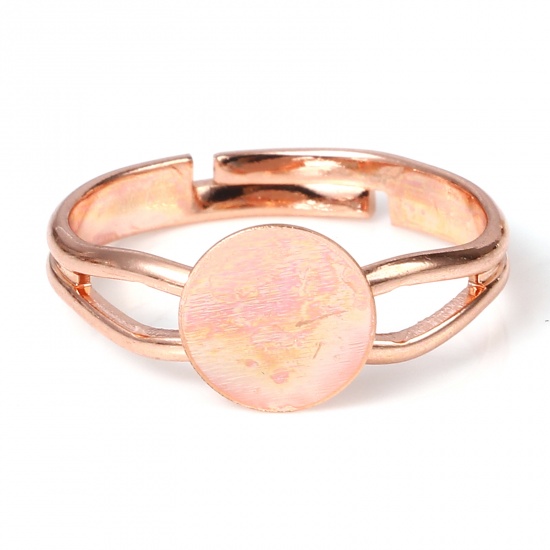 Picture of Copper Open Adjustable Cabochon Settings Rings Rose Gold Glue On (Fits 8mm Dia.) 16.9mm(US Size 6.5), 10 PCs