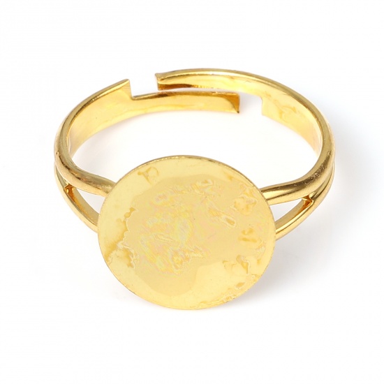 Bild von Kupfer Offen Verstellbar Ring, Vergoldet Klebbar, für 12mm Cabochon, 16.9mm（US Größe:6.5), 10 Stück