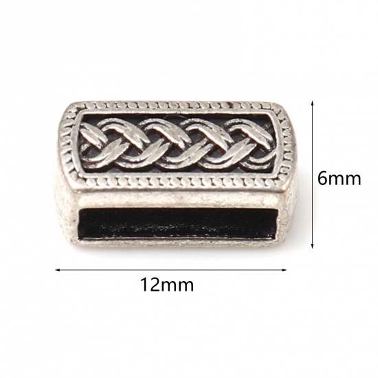 Picture of Zinc Based Alloy Slide Beads Rectangle Weave Textured Antique Silver Color About 12mm x 6mm, Hole:Approx 9.4mm x 2.5mm 100 PCs