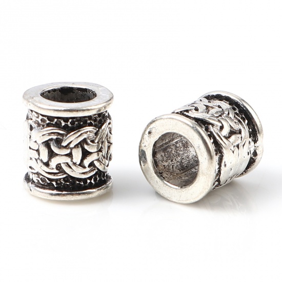 Picture of Zinc Based Alloy Spacer Beads Cylinder Antique Silver Color Carved Pattern About 9mm x 8mm, Hole: Approx 4.8mm, 50 PCs