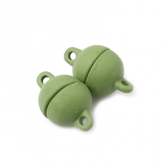 Picture of Zinc Based Alloy & Magnetic Hematite Magnetic Clasps Round Green Painted 13mm x 8mm, 10 PCs