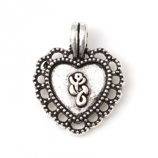 Picture of Zinc Based Alloy Charms Heart Antique Silver Color Filigree 19mm x 16mm, 50 PCs