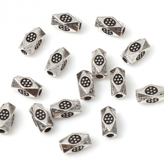 Picture of Zinc Based Alloy Spacer Beads Polygon Antique Silver Color Dot About 6mm x 3mm, Hole: Approx 1.3mm, 300 PCs