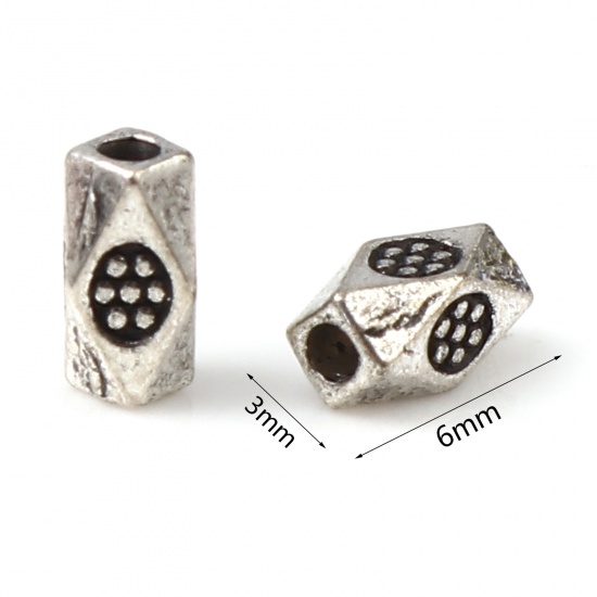 Picture of Zinc Based Alloy Spacer Beads Polygon Antique Silver Color Dot About 6mm x 3mm, Hole: Approx 1.3mm, 300 PCs