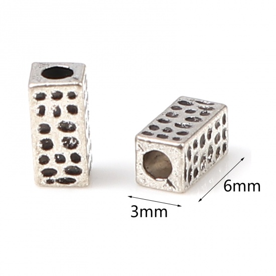 Picture of Zinc Based Alloy Spacer Beads Rectangle Antique Silver Color Dot About 6mm x 3mm, Hole: Approx 1.6mm, 300 PCs