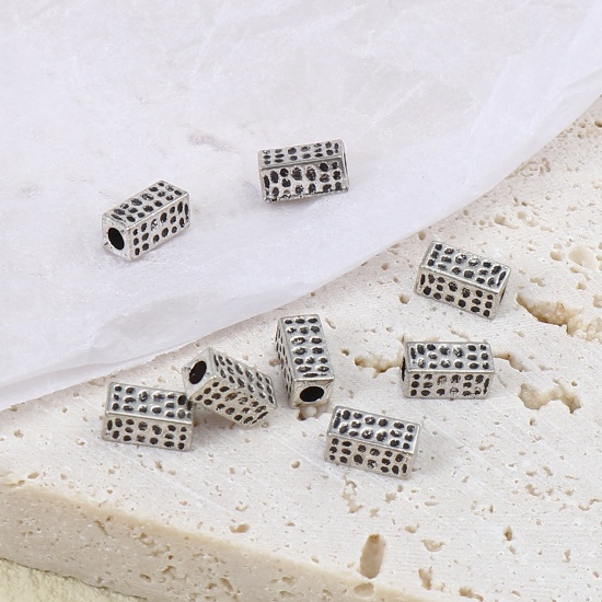 Picture of Zinc Based Alloy Spacer Beads Rectangle Antique Silver Color Dot About 6mm x 3mm, Hole: Approx 1.6mm, 300 PCs