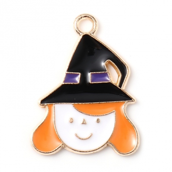 Immagine di Lega di Zinco Charms Cappello KC Placcato Oro Multicolore Halloween Strega Smalto 23mm x 18mm , 10 Pz