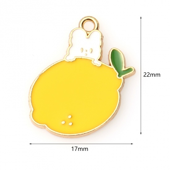 Picture of Zinc Based Alloy Charms Lemon Gold Plated Yellow Rabbit Enamel 22mm x 17mm, 10 PCs