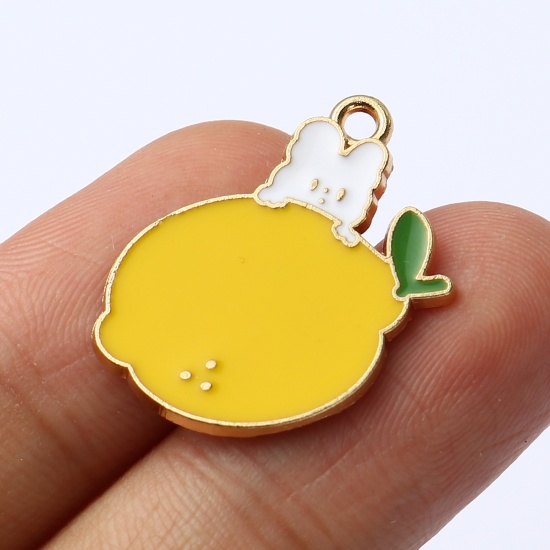 Picture of Zinc Based Alloy Charms Lemon Gold Plated Yellow Rabbit Enamel 22mm x 17mm, 10 PCs
