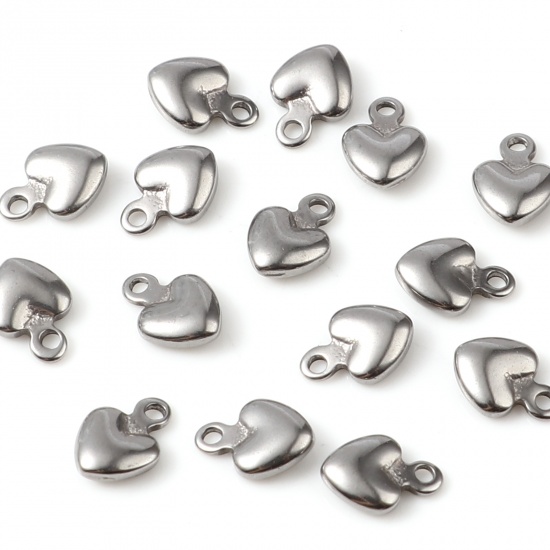 Imagen de Acero Inoxidable día de San Valentín Colgantes Charms Corazón Tono de Plata 7.5mm x 5.5mm, 20 Unidades