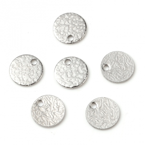 Picture of Stainless Steel Charms Round Silver Tone 8mm Dia., 20 PCs