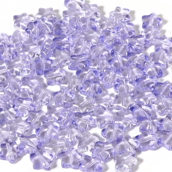 Picture of Lampwork Glass Galaxy Beads Pentagram Star Blue Violet Glitter About 8mm x 8mm, Hole: Approx 1mm, 50 PCs