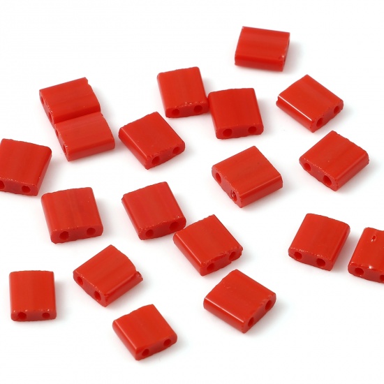 Bild von Glas Zwei Löcher Rocailles Perlen Rot Quadrat 5mm x 5mm, 0.8mm, 50 Stück