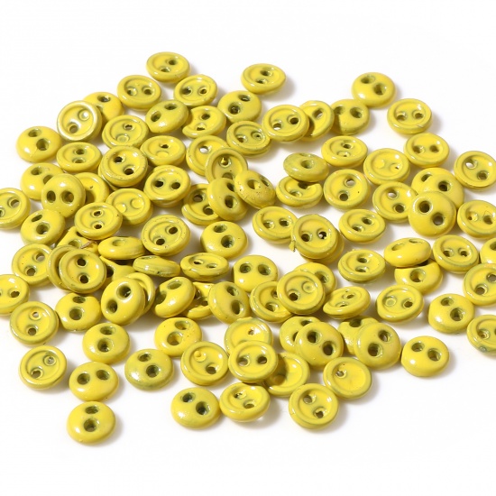 Picture of Zinc Based Alloy Metal Sewing Buttons Two Holes Yellow Round 3mm Dia., 50 PCs