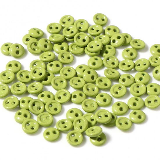 Picture of Zinc Based Alloy Metal Sewing Buttons Two Holes Grass Green Round 3mm Dia., 50 PCs