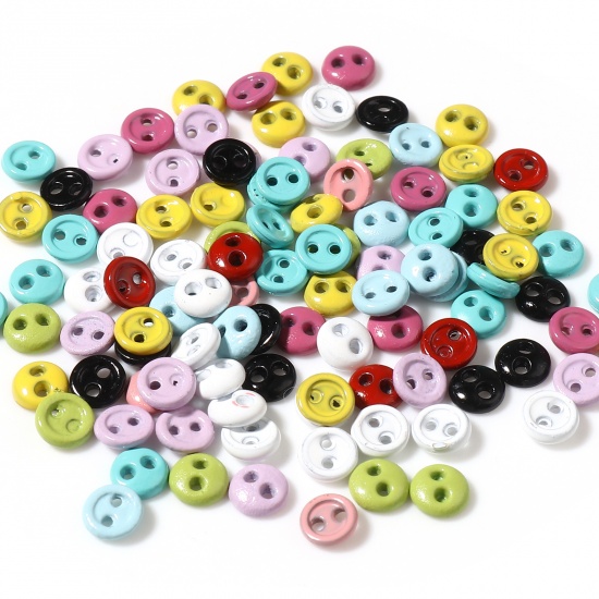 Picture of Zinc Based Alloy Metal Sewing Buttons Two Holes At Random Color Mixed Round 3mm Dia., 50 PCs