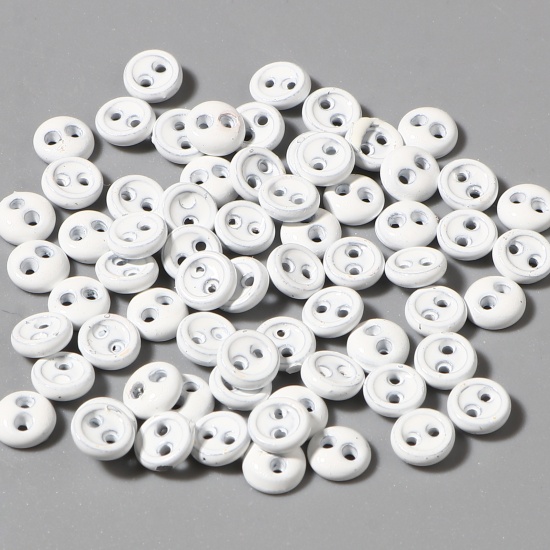 Picture of Zinc Based Alloy Metal Sewing Buttons Two Holes White Round 3mm Dia., 50 PCs