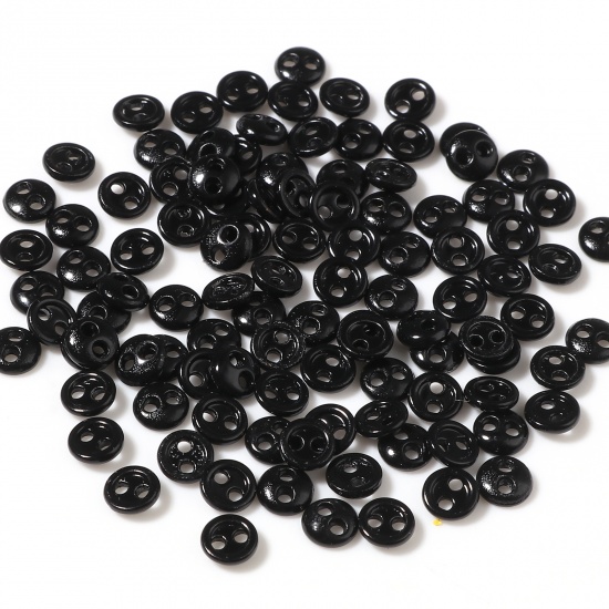 Picture of Zinc Based Alloy Metal Sewing Buttons Two Holes Black Round 3mm Dia., 50 PCs