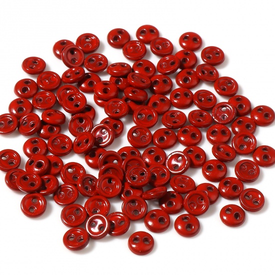 Picture of Zinc Based Alloy Metal Sewing Buttons Two Holes Dark Red Round 3mm Dia., 50 PCs