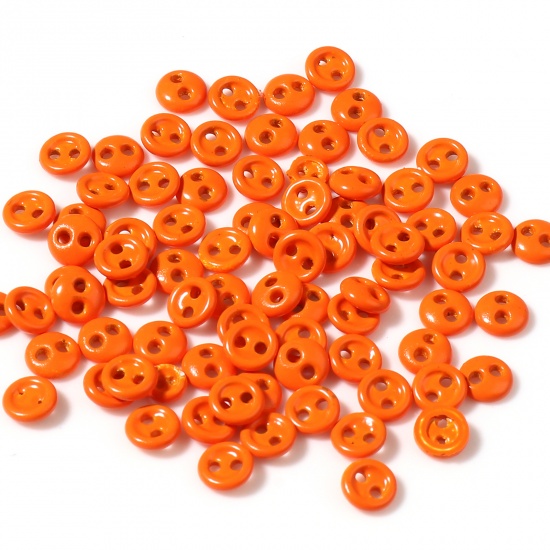 Picture of Zinc Based Alloy Metal Sewing Buttons Two Holes Orange Round 3mm Dia., 50 PCs