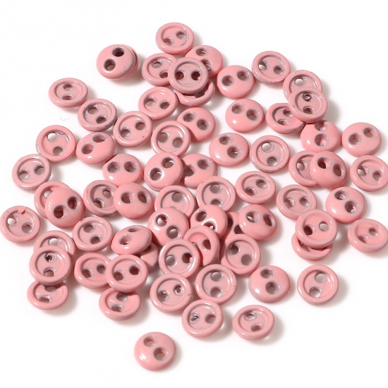 Picture of Zinc Based Alloy Metal Sewing Buttons Two Holes Peach Pink Round 3mm Dia., 50 PCs