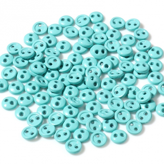 Picture of Zinc Based Alloy Metal Sewing Buttons Two Holes Green Blue Round 3mm Dia., 50 PCs