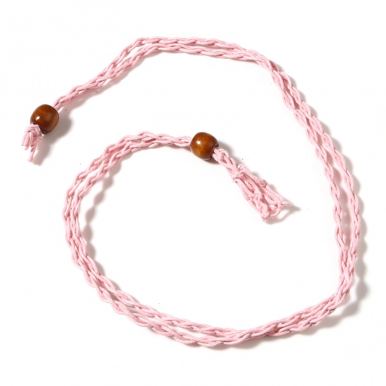 Изображение Дерево & Терилен Плетеные Шнуровое Ожерелье - Шнур Розовый 100см длина, 1 ШТ