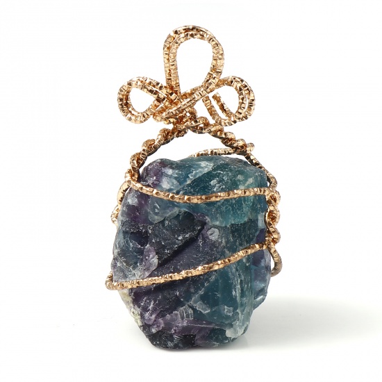 Picture of (Grade A) Copper & Crystal ( Natural ) Wire Wrapped Pendants Gold Plated Purple Irregular 6cm x 3cm - 3.8cm x 2.2cm, 1 Piece