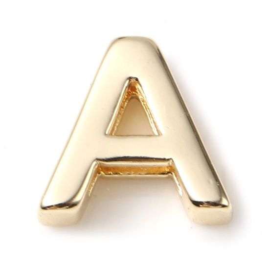 Picture of Brass Beads 14K Real Gold Plated Capital Alphabet/ Letter Message " A " About 10mm x 9mm, 5 PCs                                                                                                                                                               