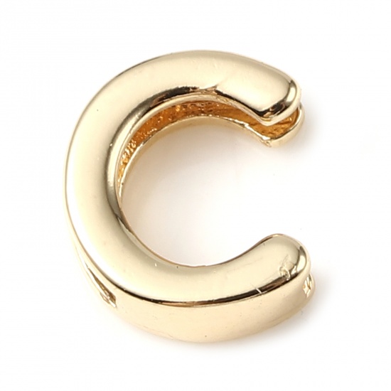 Picture of Brass Beads 14K Real Gold Plated Capital Alphabet/ Letter Message " C " About 9mm x 8mm, 5 PCs                                                                                                                                                                