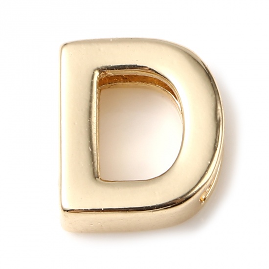 Picture of Brass Beads 14K Real Gold Plated Capital Alphabet/ Letter Message " D " About 9mm x 8mm, 5 PCs                                                                                                                                                                