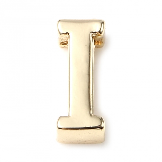 Picture of Copper Beads 14K Real Gold Plated Capital Alphabet/ Letter Message " I " About 9mm x 4mm, 5 PCs