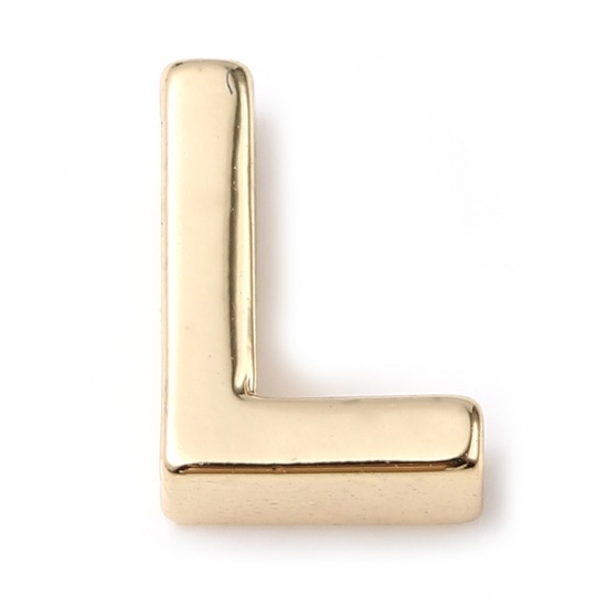 Picture of Brass Beads 14K Real Gold Plated Capital Alphabet/ Letter Message " L " About 9mm x 6mm, 5 PCs                                                                                                                                                                