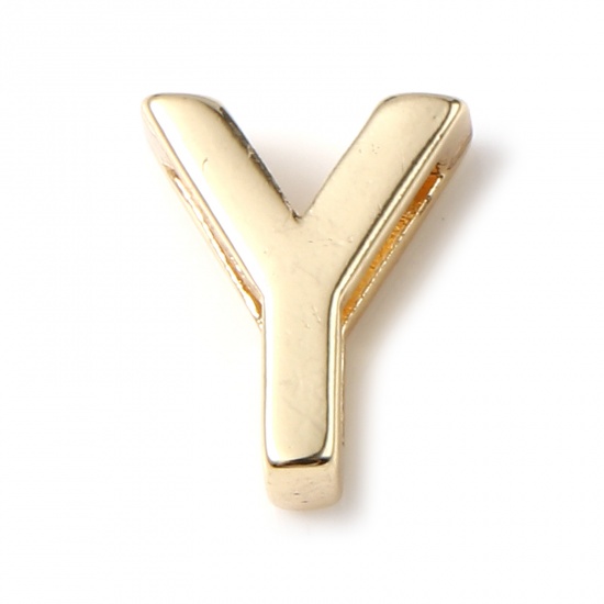 Picture of Copper Beads 14K Real Gold Plated Capital Alphabet/ Letter Message " Y " About 9mm x 7mm, 5 PCs