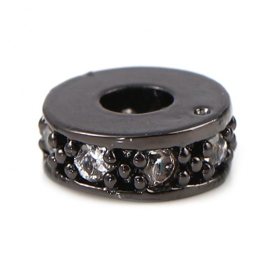 Picture of Brass Beads Round Gunmetal Clear Rhinestone About 7mm Dia, Hole: Approx 2.8mm, 5 PCs                                                                                                                                                                          