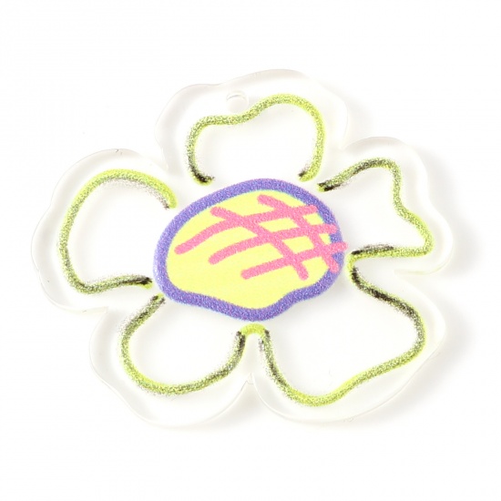 Picture of Resin Pendants Flower Multicolor 3.4cm x 2.9cm, 10 PCs