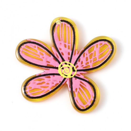 Picture of Resin Pendants Flower Pink & Orange 3.5cm x 3.1cm, 10 PCs