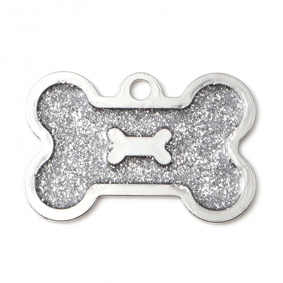 Picture of Zinc Based Alloy Pet Memorial Pendants Bone Silver Tone Silver Color Glitter 4cm x 2.6cm, 5 PCs