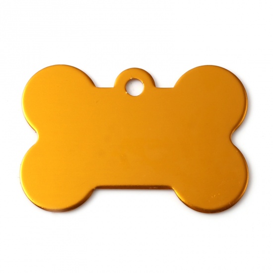 Picture of Zinc Based Alloy Pet Memorial Pendants Bone Golden Yellow Blank Stamping Tags 3.8cm x 2.5cm, 5 PCs