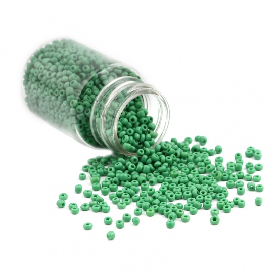 Immagine di Vetro Seme Perline Cilindrico Verde Tinto Per 4mm Dia., Foro:Circa 1.2mm, 1 Bottiglia