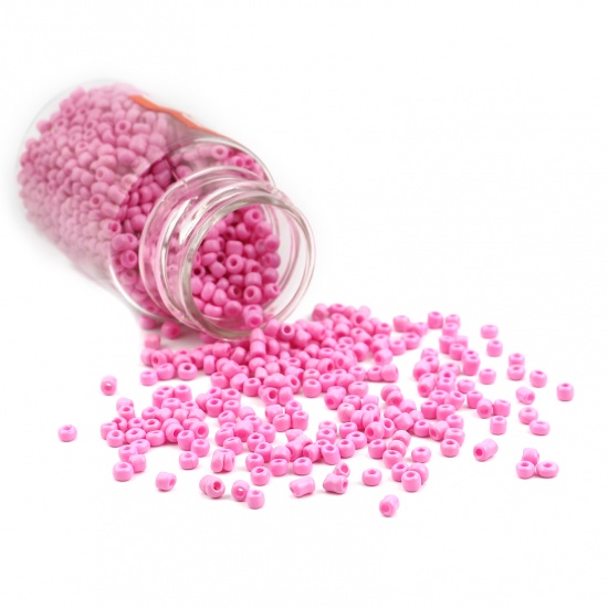 Picture of Glass Seed Seed Beads Cylinder Neon Pink Dyed About 4mm Dia., Hole: Approx 1.2mm, 1 Bottle
