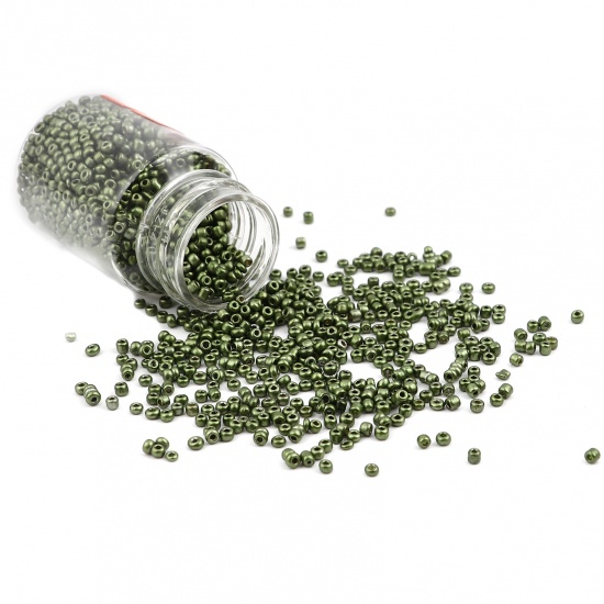 Picture of Glass Seed Seed Beads Cylinder Army Green Dyed About 4mm Dia., Hole: Approx 1.2mm, 1 Bottle