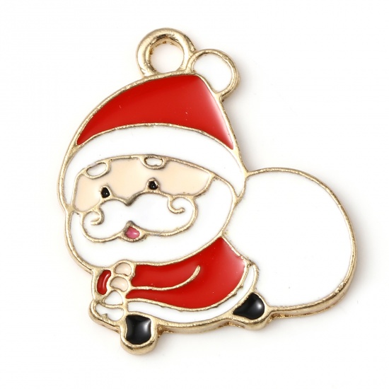 Picture of Zinc Based Alloy Charms Christmas Santa Claus Gold Plated White & Red Enamel 23mm x 21mm, 10 PCs